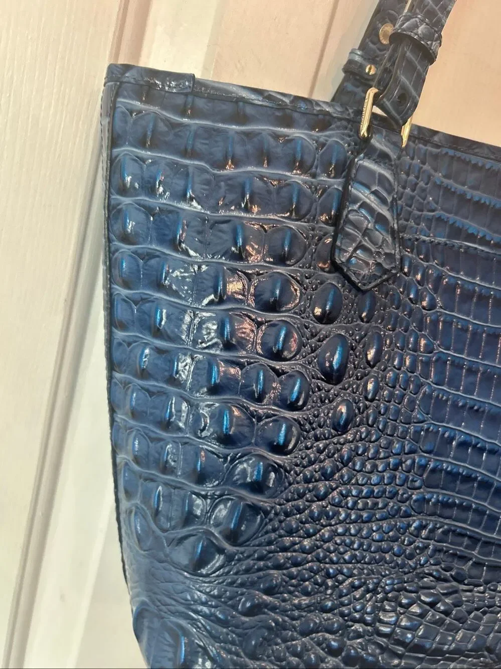 Brahmin Medium Asher Croc Embossed Leather Tote blue